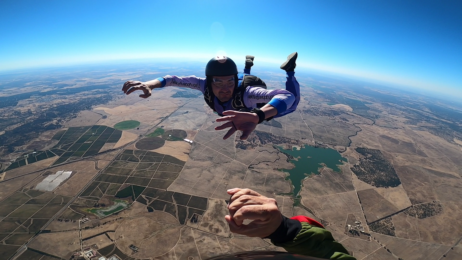 Freefall over farmland and a lake