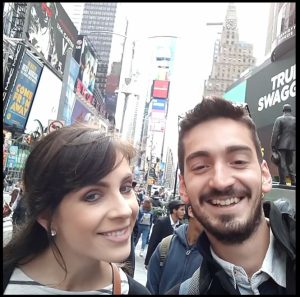A selfie with a stranger in Times Square, part of a self-imposed challenge while filming my first YouTube video. 